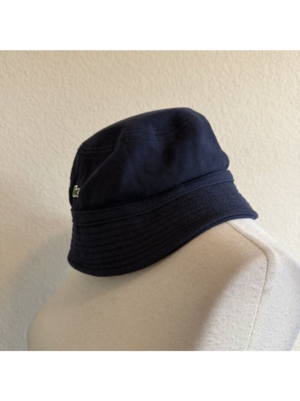 Lacoste Pique Bucket Hat Logo Cotton Navy Blue Y2K 90's Vintage-Style Womens M - Picture 4 of 12